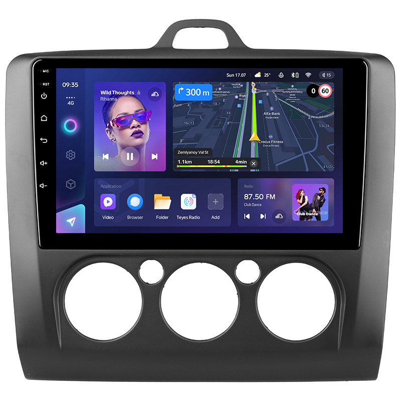 Переходная рамка Ford Focus 2 (2004-2011) (F1 - кондиционер) (чёрная) (9&quot;)