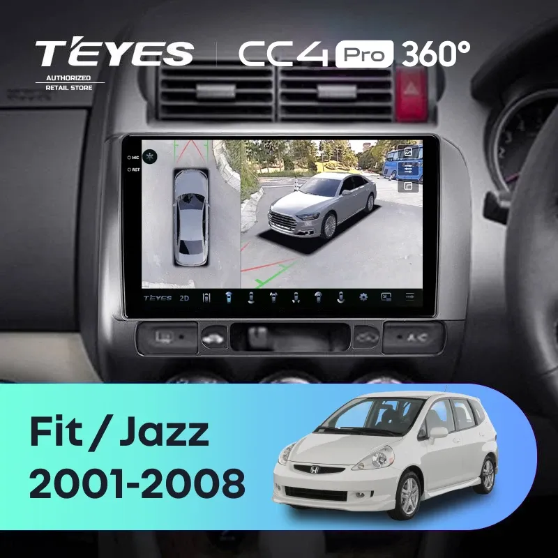 Штатная магнитола Teyes CC4 Pro 360 12/256 Honda Fit GD (2001-2008) Правый руль