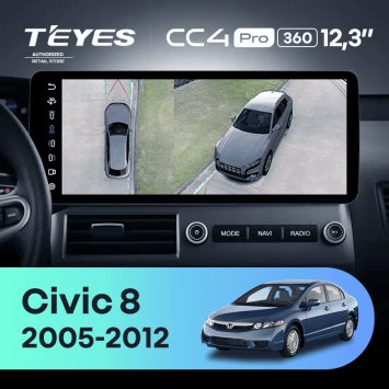 Штатная магнитола Teyes CC4 Pro 12.3" 360 8/128 Honda Civic 8 FK FN FD (2005-2012)