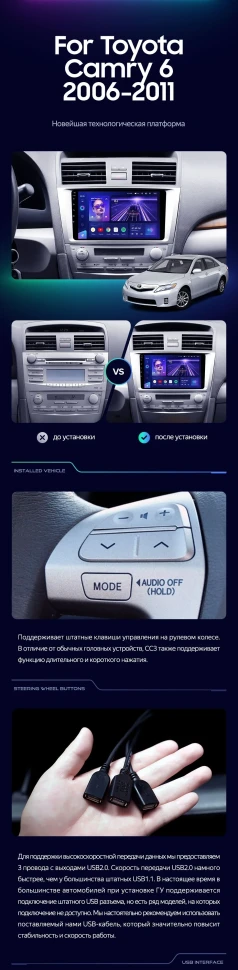 Штатная магнитола Teyes CC3 2K 4/32 Toyota Camry 6 XV 40 (2006-2011) 10" F5