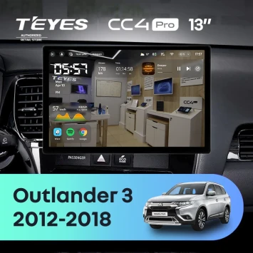 Штатная магнитола Teyes CC4 Pro 12/256 Mitsubishi Outlander 3 GF0W GG0W (2012-2018) Тип-A (13")