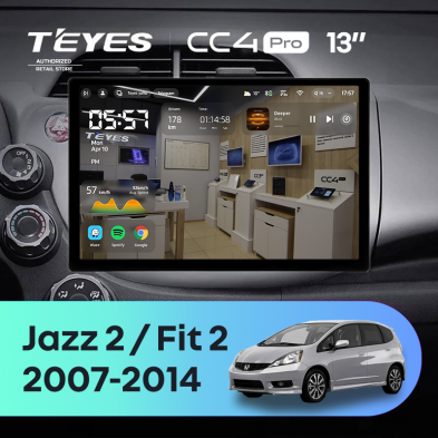 Штатная магнитола Teyes CC4 Pro 8/128 Honda Fit 2 GE (2007-2014) (13")