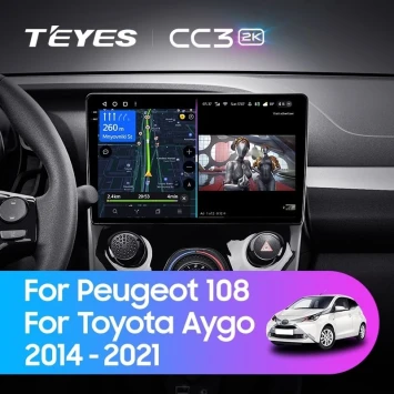 Штатная магнитола Teyes CC3 2K 360 6/128 Peugeot 108 (2014-2021) F1