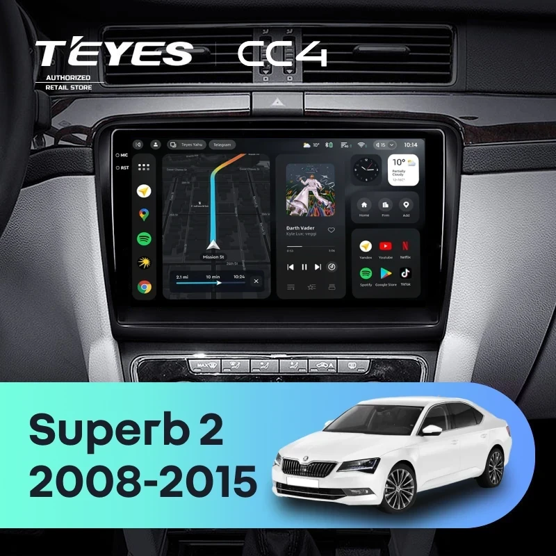 Штатная магнитола Teyes CC4 6/64 Skoda Superb 2 B6 (2008-2015) (10 inch Universal)