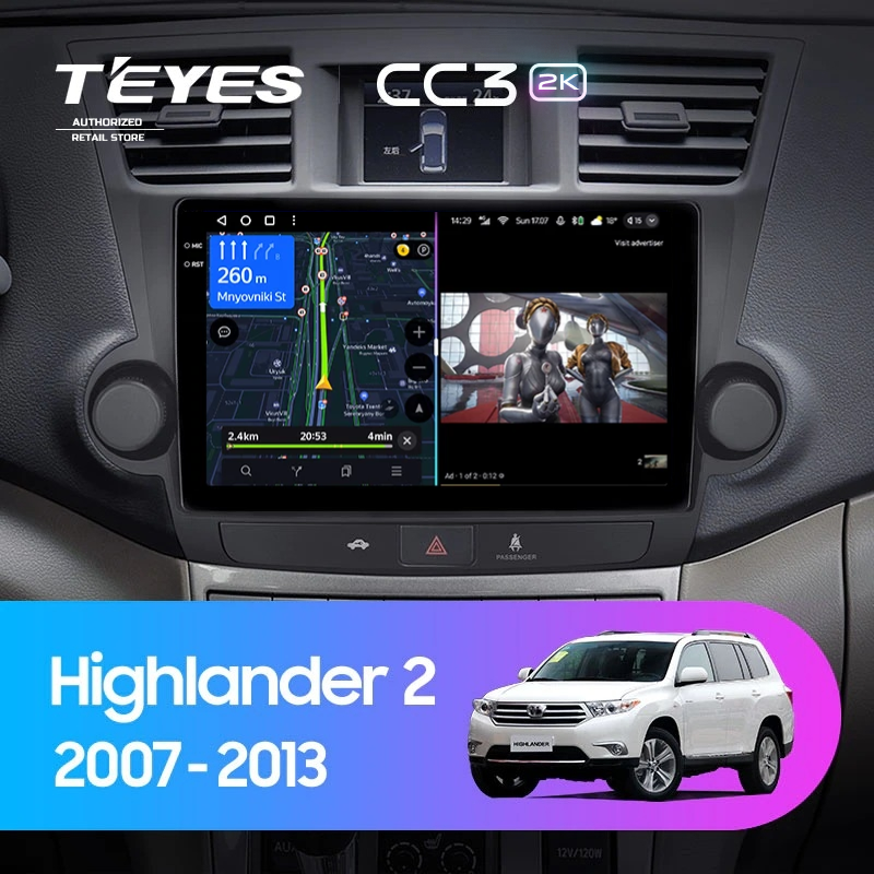 Штатная магнитола Teyes CC3 2K 360 6/128 Toyota Highlander 2 XU40 (2007-2013) F2 10&quot;