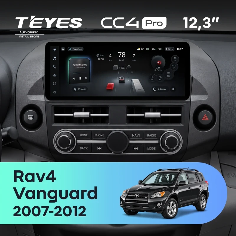 Штатная магнитола Teyes CC4 Pro 12.3" 12/256 Toyota RAV4 XA30 (2007-2012) F2