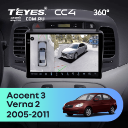 Штатная магнитола Teyes CC4 360 6/64 Hyundai Accent 3 (2005-2011) (черная)