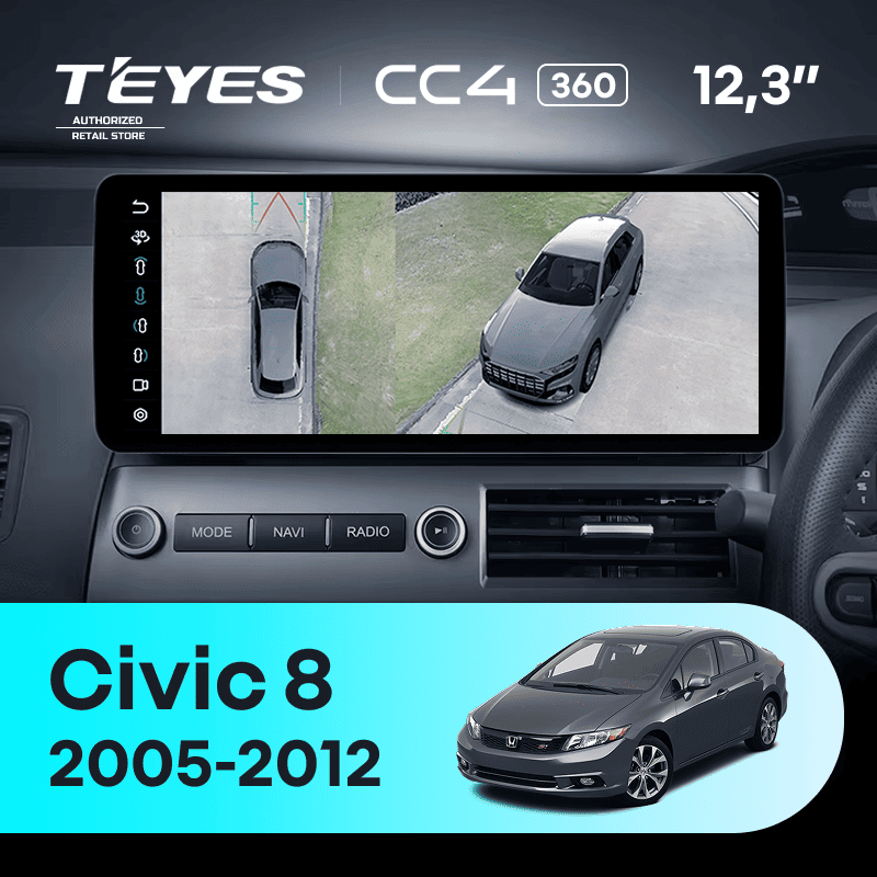 Штатная магнитола Teyes CC4 12.3" 360 6/64 Honda Civic 8 FK FN FD (2005-2012) Правый руль