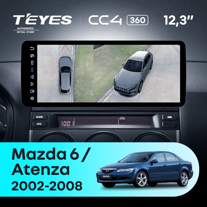 Штатная магнитола Teyes CC4 12.3" 360 8/128 Mazda Atenza (2002-2008) Правый руль