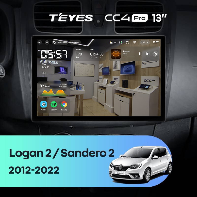 Штатная магнитола Teyes CC4 Pro 8/128 Renault Sandero 2 (2013-2022) F1 (13&quot;)