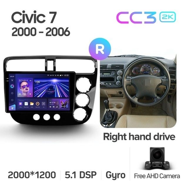 Штатная магнитола Teyes CC3 2K 4/64 Honda Civic 7 (2000-2006) F2 Правый руль