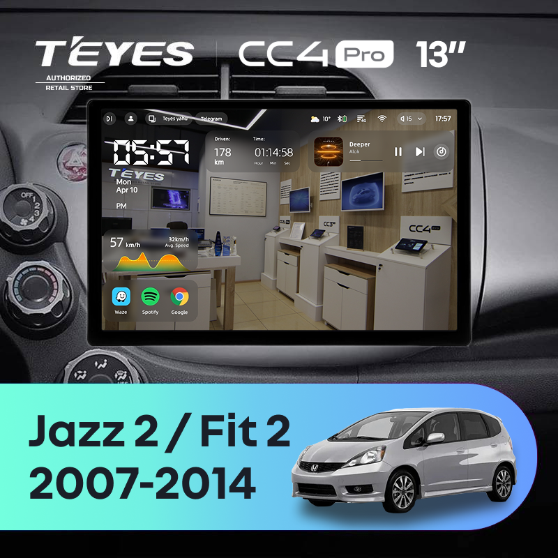 Штатная магнитола Teyes CC4 Pro 8/128 Honda Jazz 2 (2007-2014) (13&quot;)