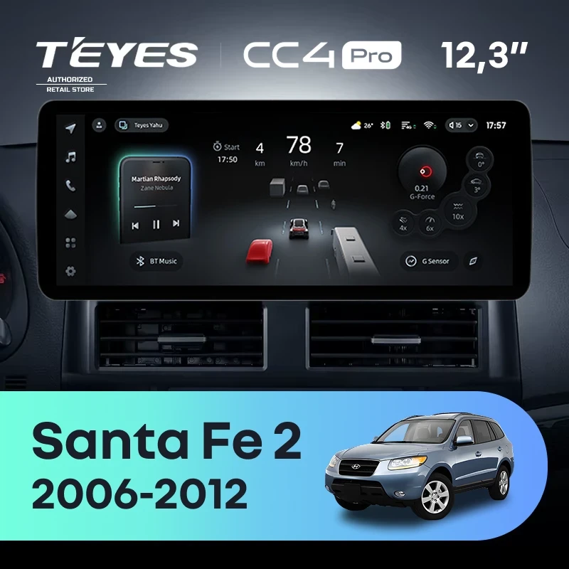 Штатная магнитола Teyes CC4 Pro 12.3" 8/128 Hyundai Santa Fe 2 (2006-2012)
