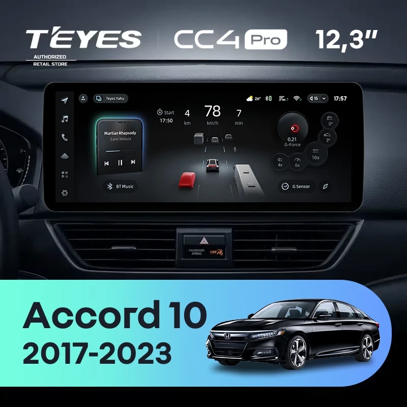 Штатная магнитола Teyes CC4 Pro 12.3" 12/256 Honda Accord 10 CV (2017-2023) Тип-A