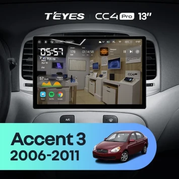 Штатная магнитола Teyes CC4 Pro 12/256 Hyundai Accent 3 (2006-2011) (13")