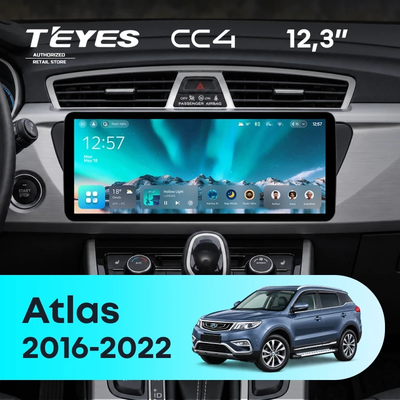 Штатная магнитола Teyes CC4 12.3" 8/128 Geely Atlas NL-3 (2016-2022) Тип-A