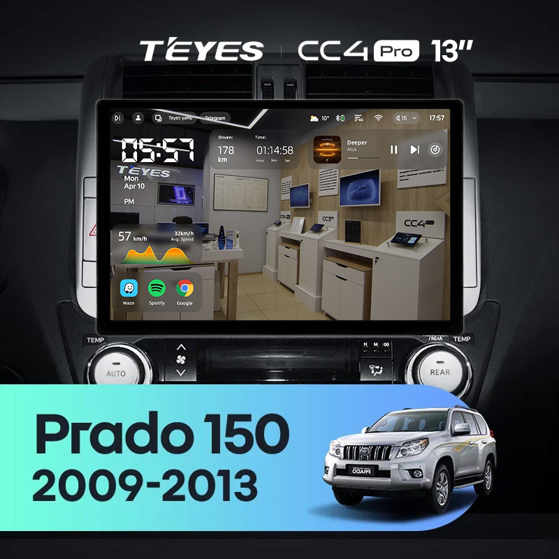 Штатная магнитола Teyes CC4 Pro 8/128 Toyota Land Cruiser Prado 150 (2009-2013) F1 Тип-C (13&quot;)