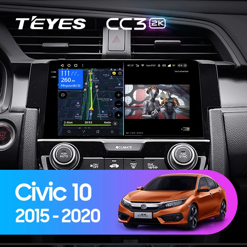 Штатная магнитола Teyes CC3 2K 4/32 Honda Civic 10 FC FK (2015-2020)