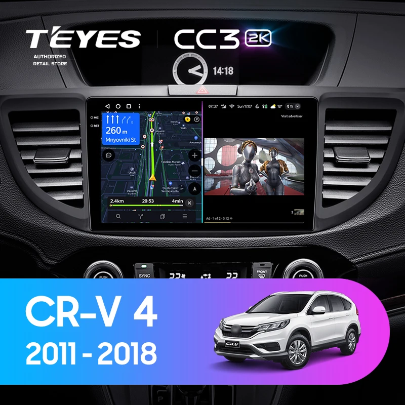 Штатная магнитола Teyes CC3 2K 6/128 Honda CR-V 4 RM RE (2011-2018) 9&quot; Тип-C