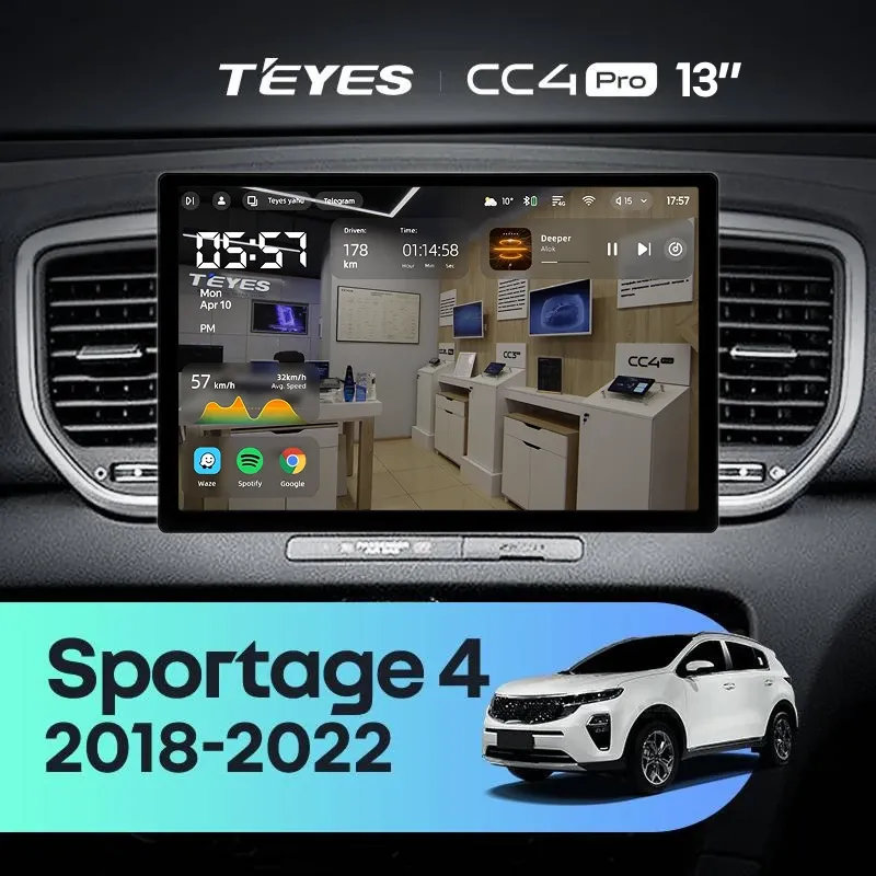 Штатная магнитола Teyes CC4 Pro 12/256 Kia Sportage 4 QL (2018-2022) Тип-B (13")