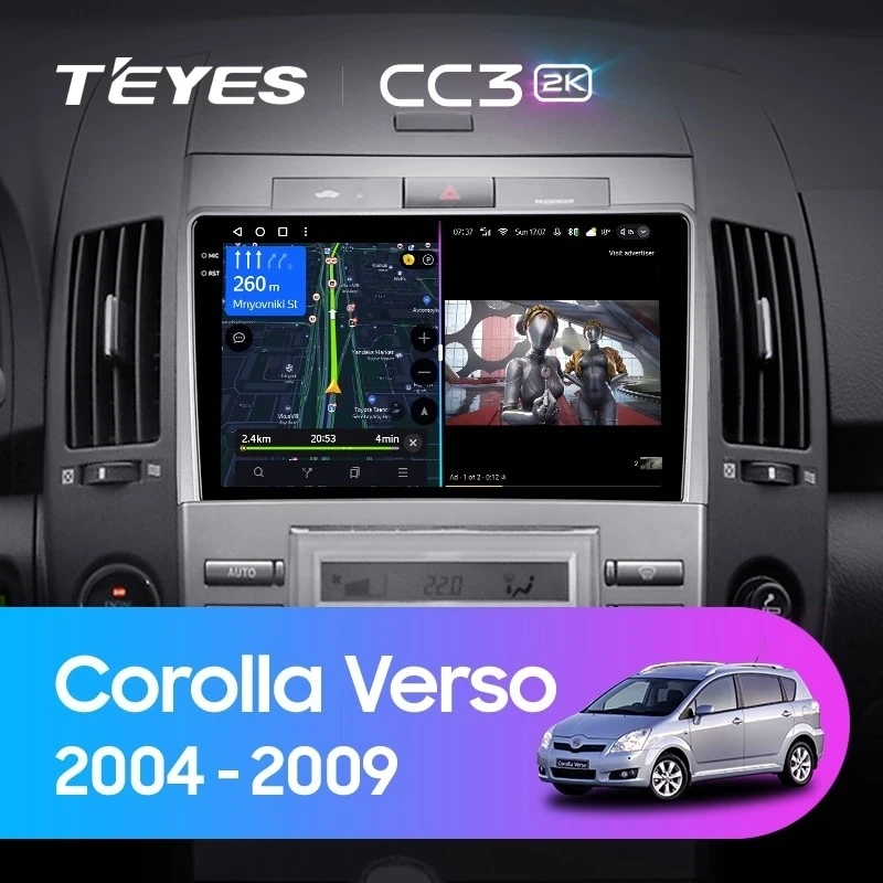 Штатная магнитола Teyes CC3 2K 6/128 Toyota Corolla Verso AR10 (2004-2009) F2