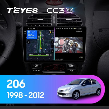 Штатная магнитола Teyes CC3 2K 360 6/128 Peugeot 206 (1998-2012) F1