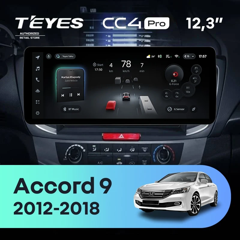 Штатная магнитола Teyes CC4 Pro 12.3" 12/256 Honda Accord 9 CR (2012-2018)
