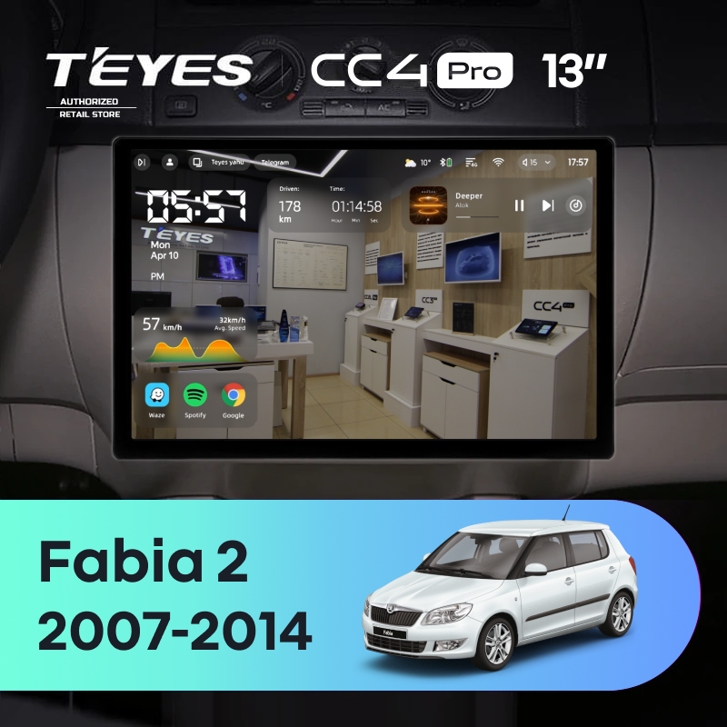Штатная магнитола Teyes CC4 Pro 8/128 Skoda Fabia 2 (2007-2014) (13&quot;) (10 inch Universal)