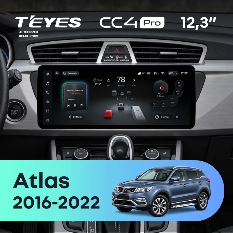 Штатная магнитола Teyes CC4 Pro 12.3" 8/128 Geely Atlas NL-3 (2016-2022) Тип-B