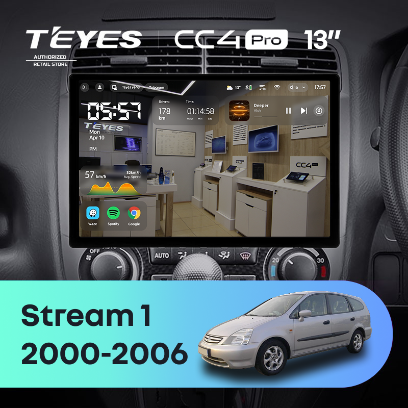 Штатная магнитола Teyes CC4 Pro 8/128 Honda Stream 1 (2000-2006) (13&quot;)