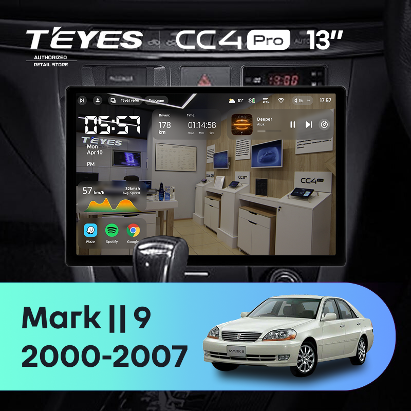 Штатная магнитола Teyes CC4 Pro 8/128 Toyota Mark II 9 X100 (2000-2007) F1 (13&quot;)