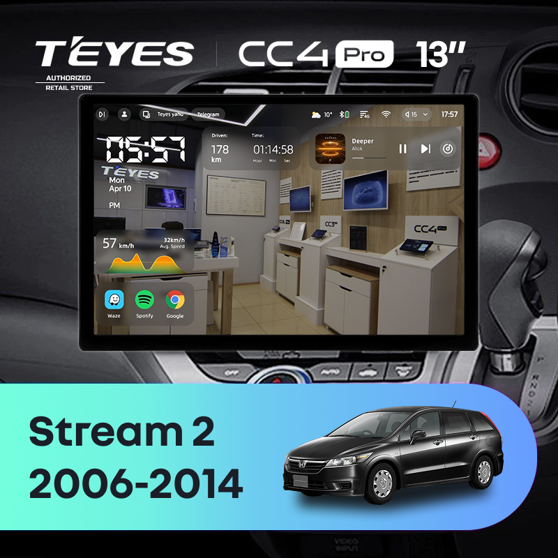 Штатная магнитола Teyes CC4 Pro 8/128 Honda Stream 2 (2006-2014) Правый руль (13&quot;)