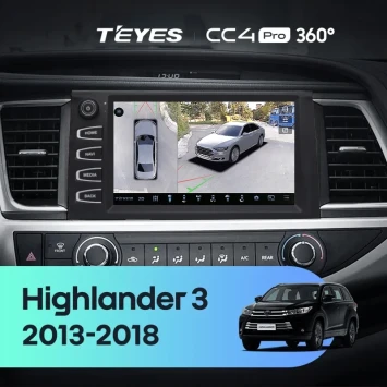 Штатная магнитола Teyes CC4 Pro 360 12/256 Toyota Highlander 3 XU50 (2013-2018) F2 с кнопками