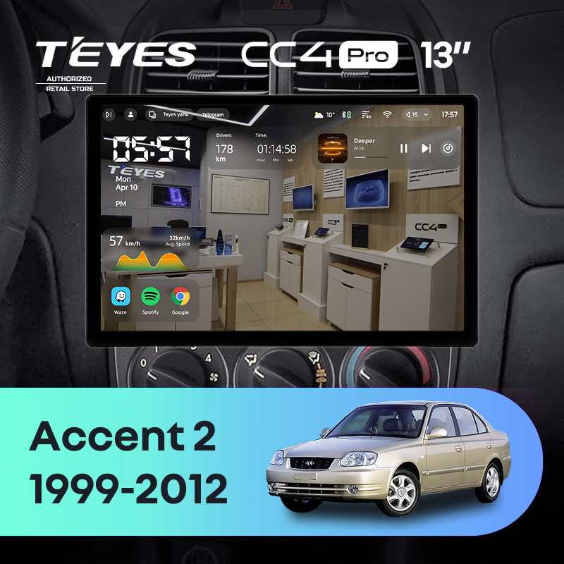 Штатная магнитола Teyes CC4 Pro 8/128 Hyundai Accent II LC2 (1999-2012) F1 (13&quot;)
