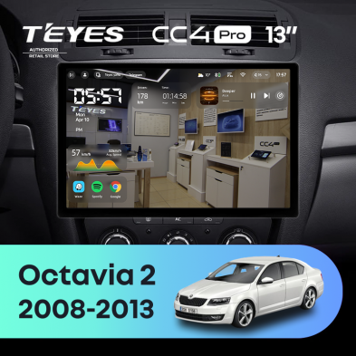 Штатная магнитола Teyes CC4 Pro 8/128 Skoda Octavia 2 A5 (2008-2013) (13&quot;)