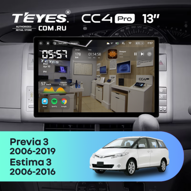 Штатная магнитола Teyes CC4 Pro 8/128 Toyota Previa XR50 3 (2006-2019) Правый руль (13&quot;)