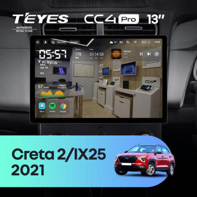Штатная магнитола Teyes CC4 Pro 8/128 Hyundai Creta 2 2021+ (глянец) F2 (13&quot;)