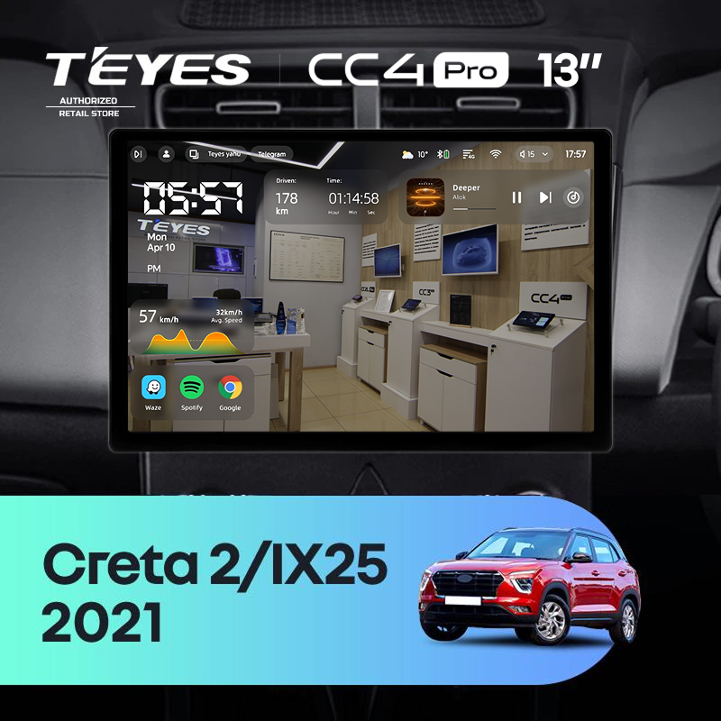 Штатная магнитола Teyes CC4 Pro 8/128 Hyundai Creta 2 2021+ (глянец) F2 (13&quot;)