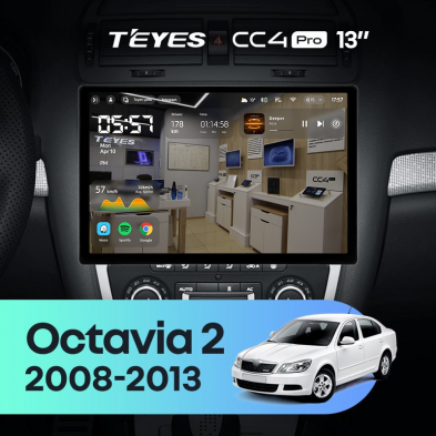 Штатная магнитола Teyes CC4 Pro 8/128 Skoda Octavia 2 A5 (2008-2013) Серая (13&quot;)