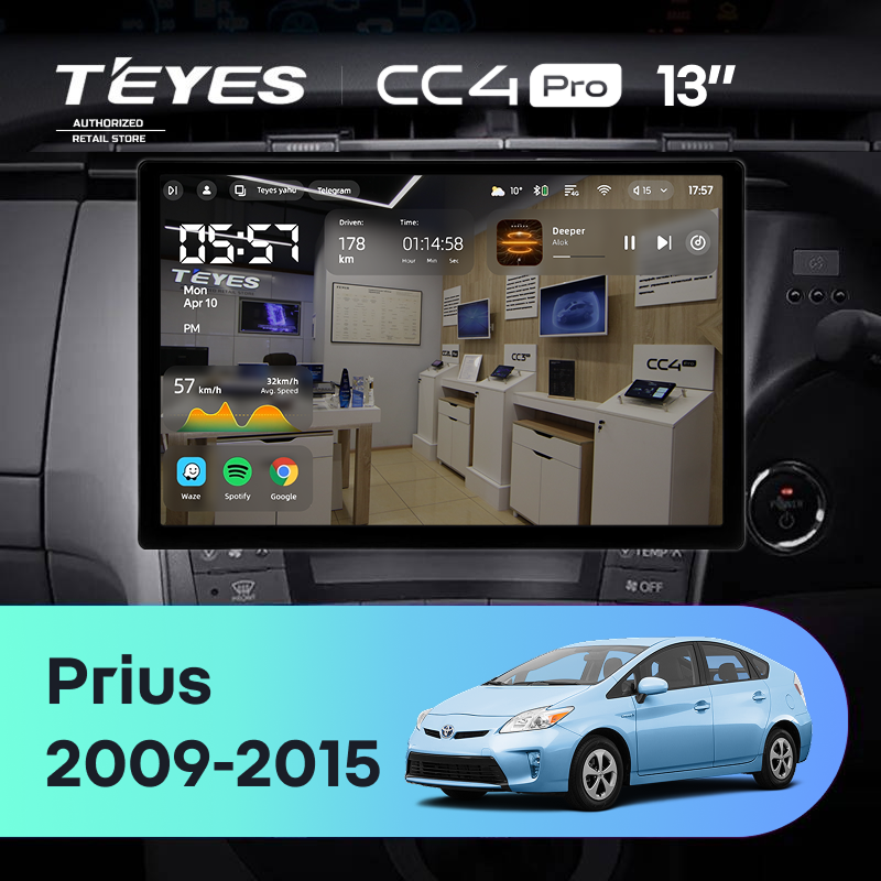 Штатная магнитола Teyes CC4 Pro 8/128 Toyota Prius 3 XW30 (2009-2015) F2 Правый руль (13&quot;)