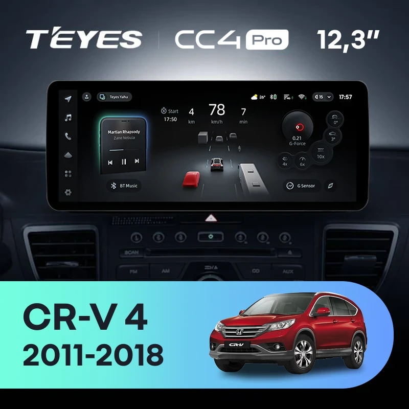 Штатная магнитола Teyes CC4 Pro 12.3" 8/128 Honda CR-V 4 RM RE (2011-2018) Тип-A