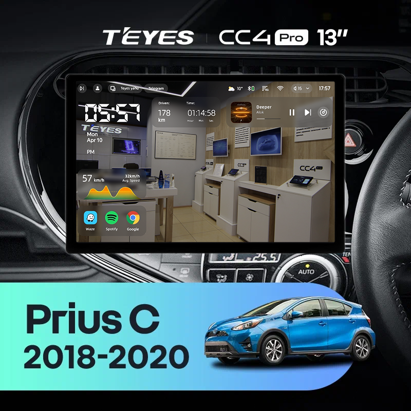 Штатная магнитола Teyes CC4 Pro 8/128 Toyota Prius C (2018-2020) Правый руль (13&quot;)