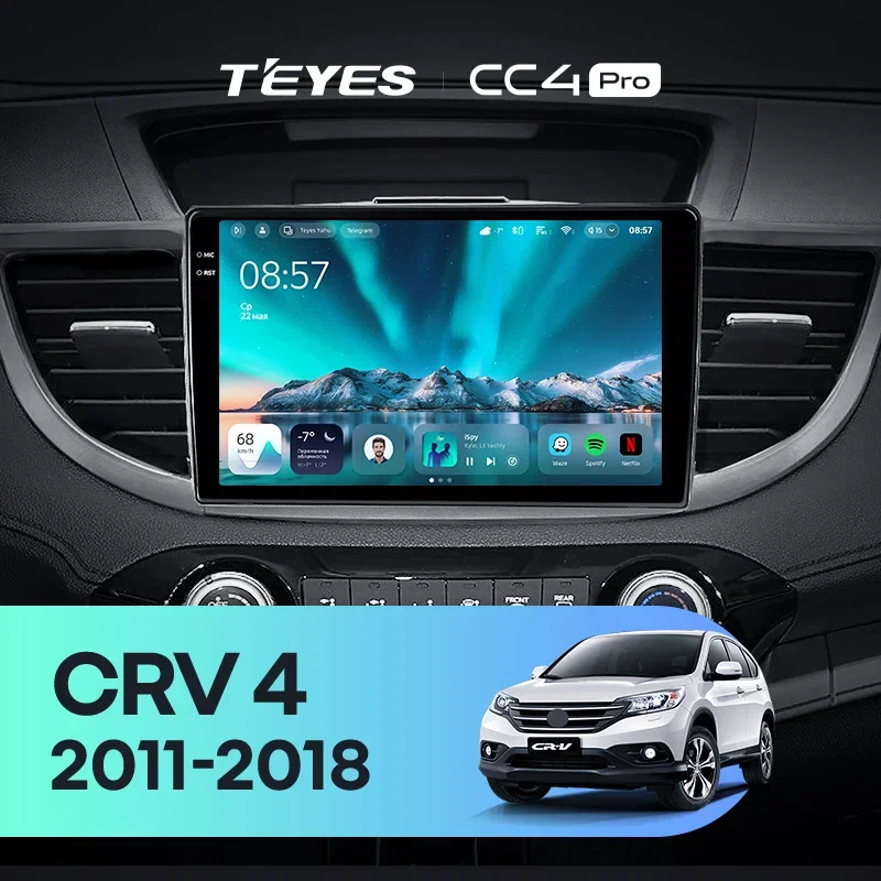 Штатная магнитола Teyes CC4 Pro 12/256 Honda CR-V 4 RM RE (2011-2018) 9&quot; Тип-C