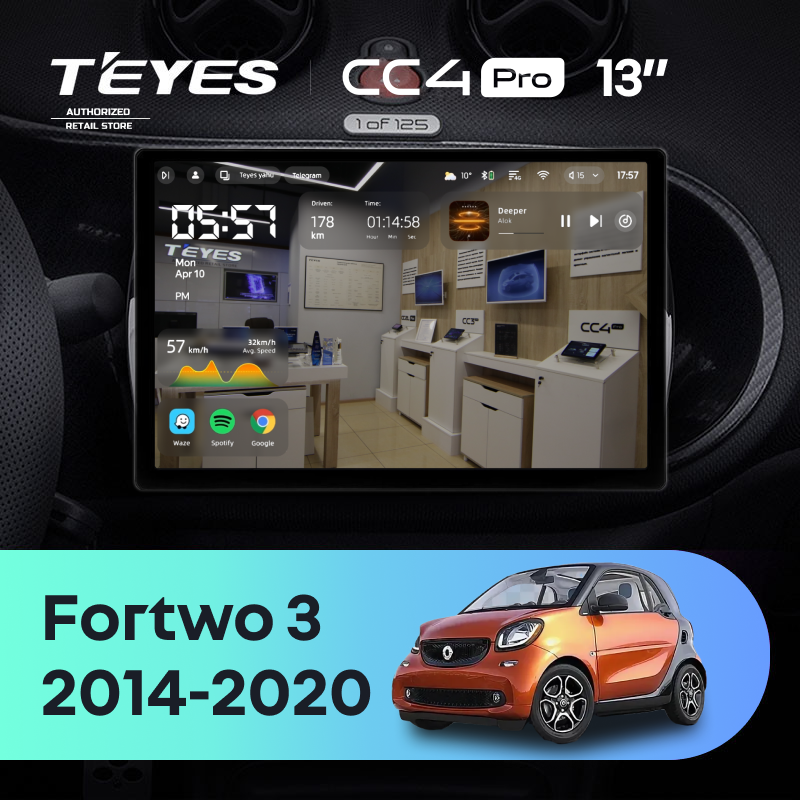 Штатная магнитола Teyes CC4 Pro 8/128 Mercedes-Benz Smart Fortwo 3 C453 A453 W453 (2014-2020) (13&quot;)
