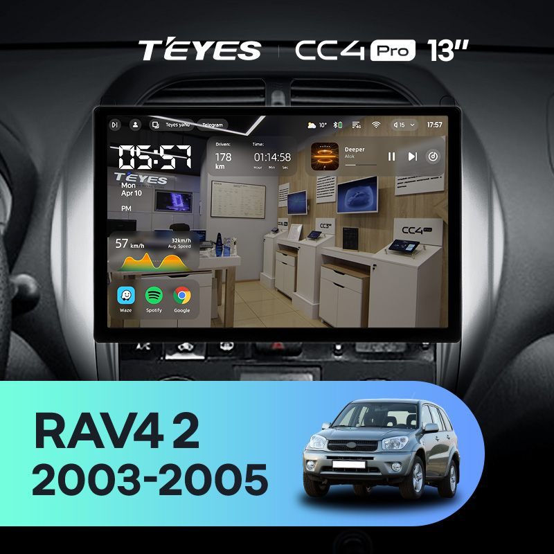 Штатная магнитола Teyes CC4 Pro 8/128 Toyota RAV4 2 CA20 CA20W XA20 (2003-2005) F4 (13&quot;)