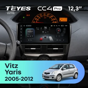 Штатная магнитола Teyes CC4 Pro 12.3" 8/128 Toyota Vitz 2 XP90 (2005-2012) (черный глянец)