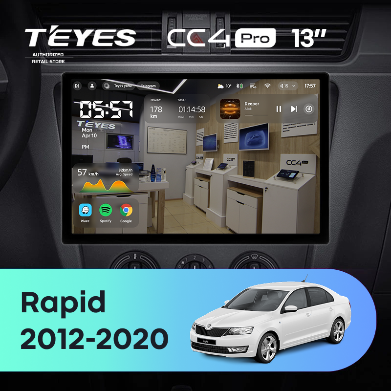 Штатная магнитола Teyes CC4 Pro 8/128 Skoda Rapid NH3 NH1 (2012-2020) (13&quot;)