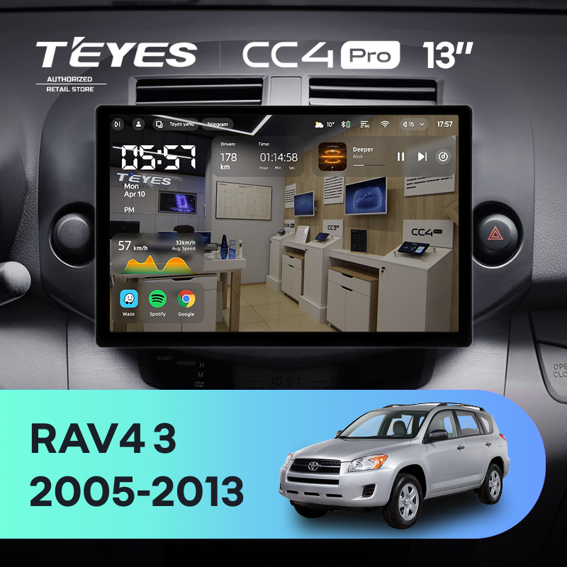 Штатная магнитола Teyes CC4 Pro 8/128 Toyota RAV4 3 XA30 (2005-2013) F2 (13&quot;)