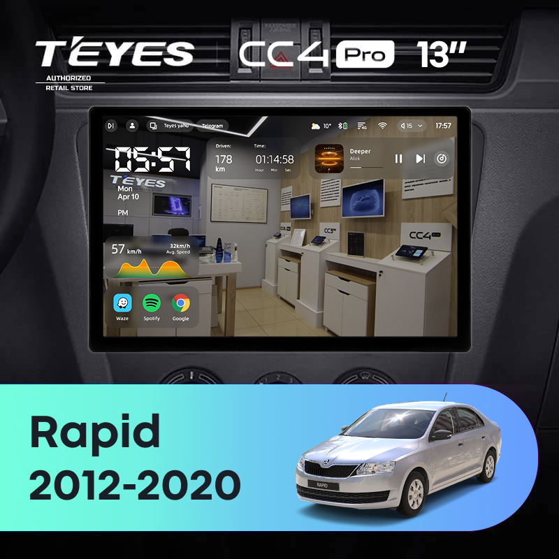 Штатная магнитола Teyes CC4 Pro 8/128 Skoda Rapid NH3 NH1 (2012-2020) (13&quot;) (10 inch Universal)