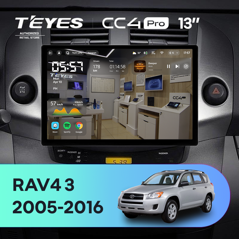 Штатная магнитола Teyes CC4 Pro 8/128 Toyota RAV4 3 XA30 (2005-2016) F1 (13&quot;)